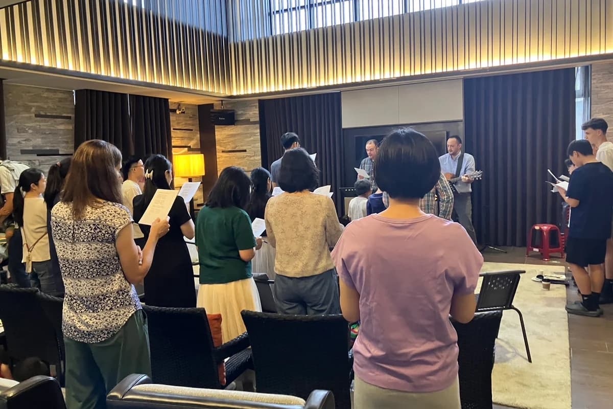 People worshipping together at Trinity Baptist Church in Taichung